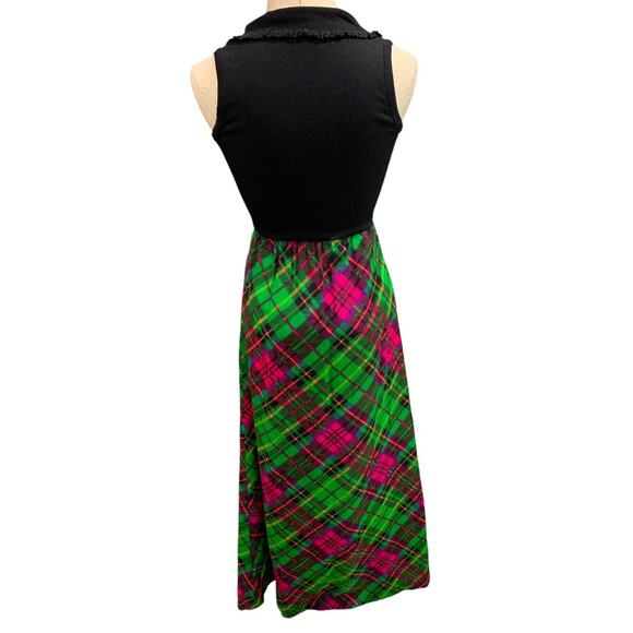 Small 1960s Vintage Bright Plaid Maxi Dress Button Up Sleeveless - Picture 7 of 9